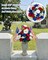 Memorial Day Flowers for Cemetery - Large 36-Head Patriotic Red White and Blue Velvet Roses Bouquet - Artificial Grave Flowers for Veterans with 2 American Flags - America 250 Decorations - 22 Inches